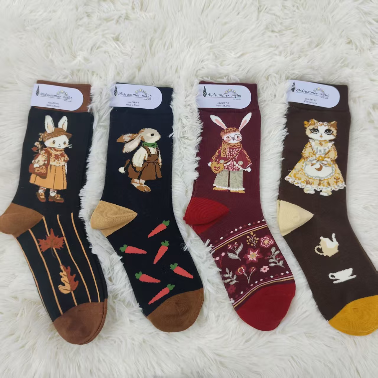 （童袜）Midsummernight透气柔软女袜中腰可爱小动物袜子344