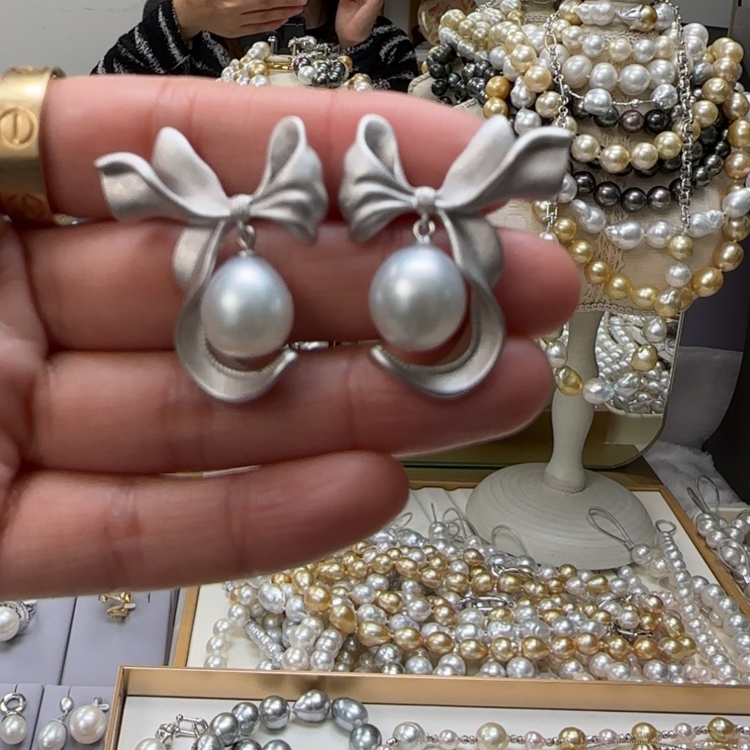 海水珍珠耳饰银S925镶嵌