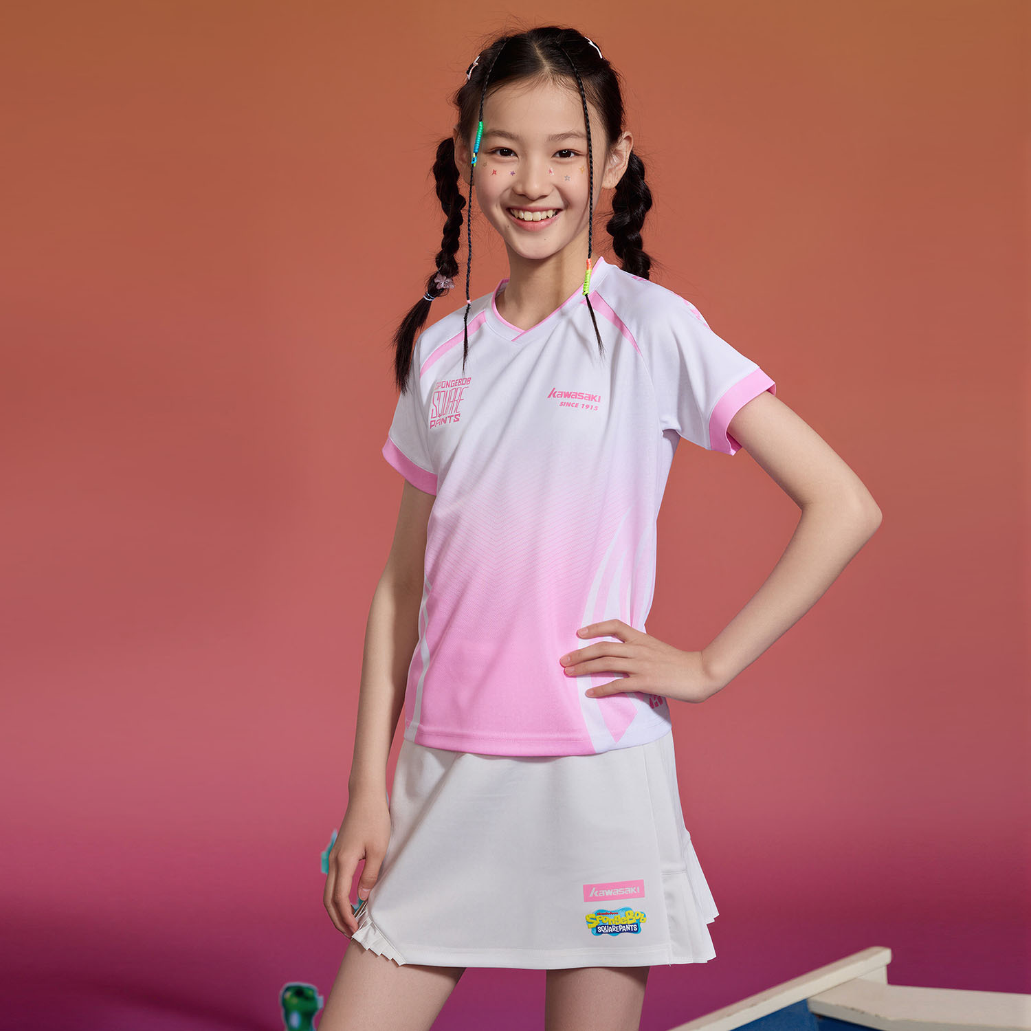 kawasaki/川崎速干吸汗透气儿童青少年运动短袖训练服海绵宝宝