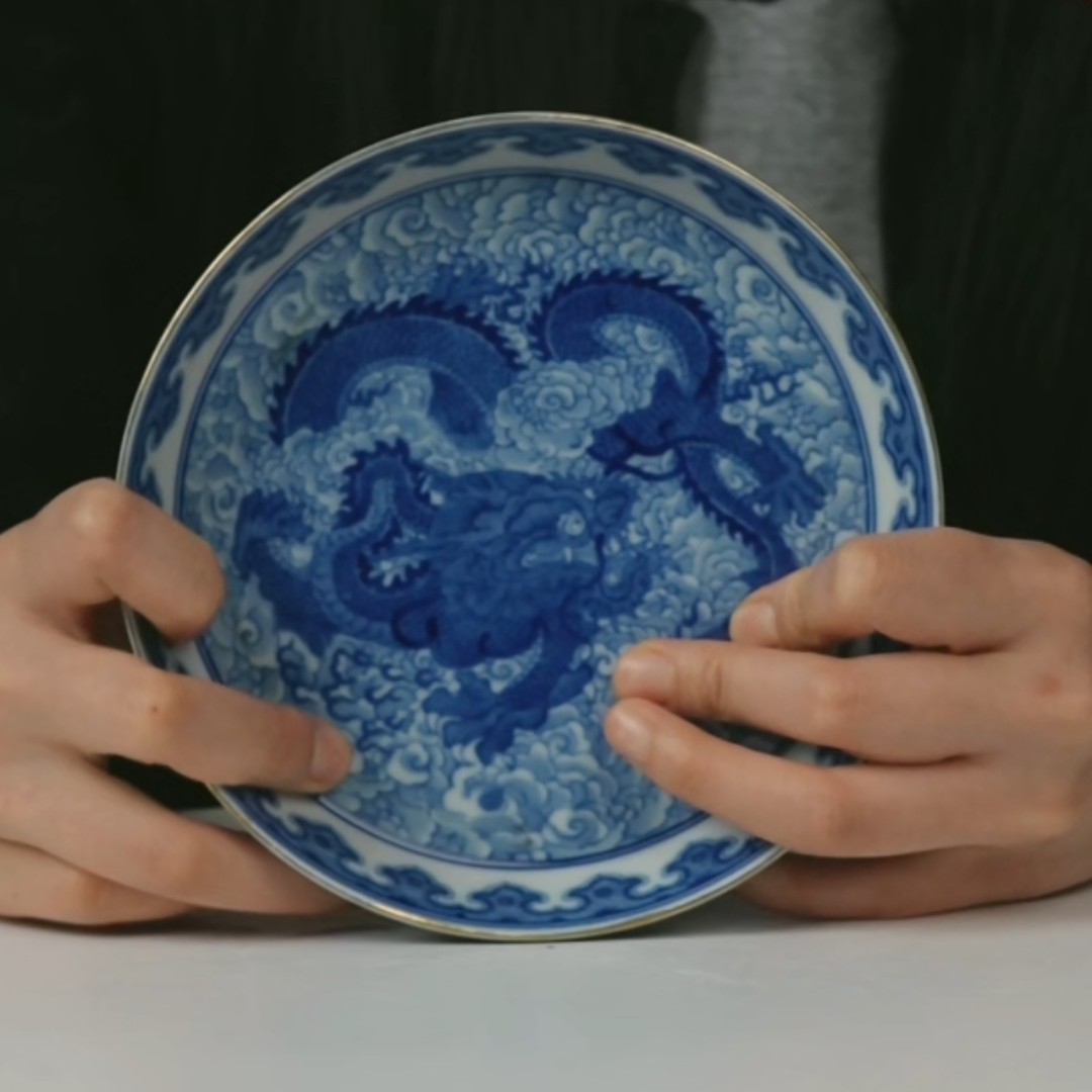 M青花海水龙纹壶承