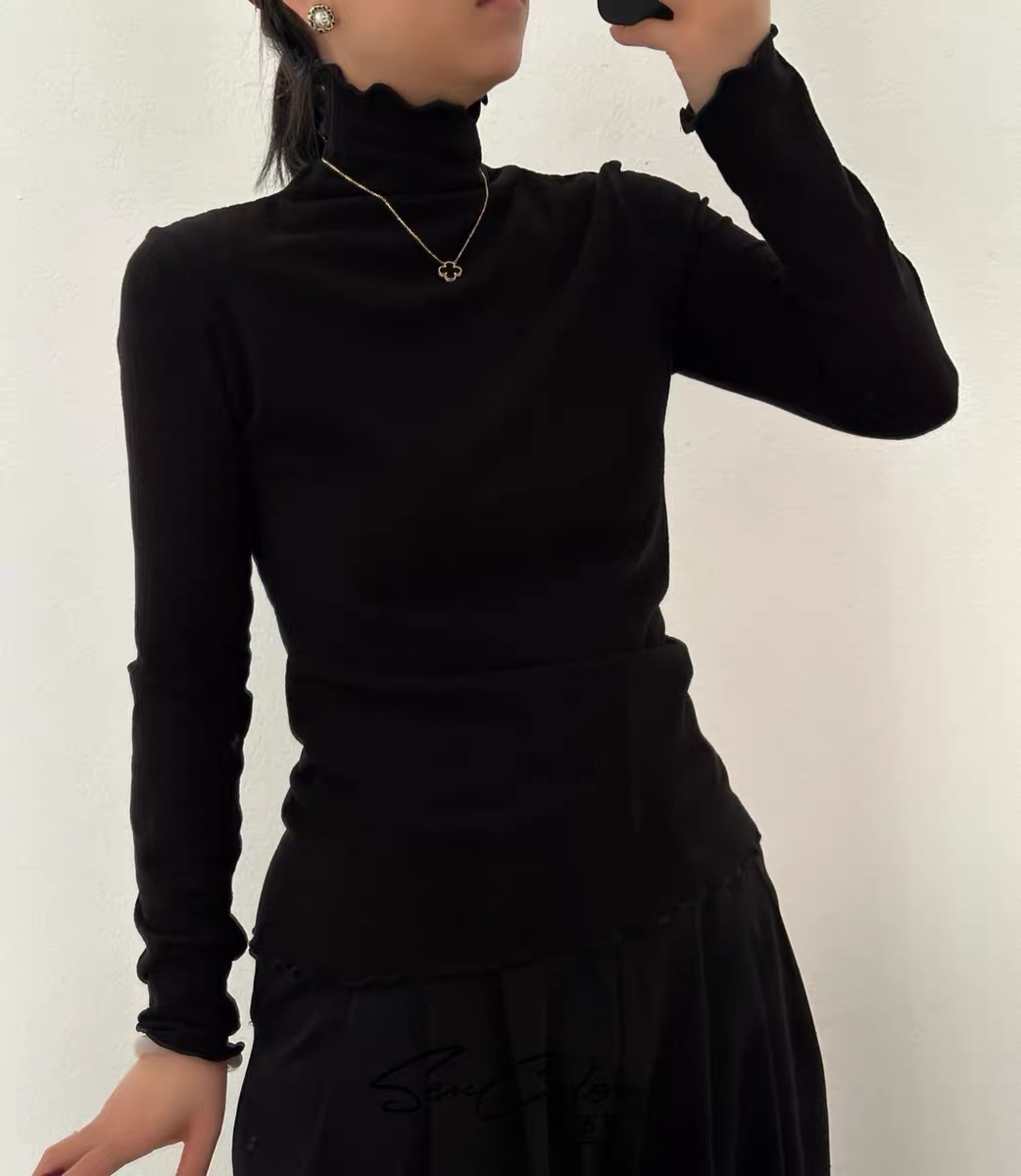 灰灰呀！2203 挂装！百搭磨毛木耳边提花加厚半领T恤保暖内搭打底衫