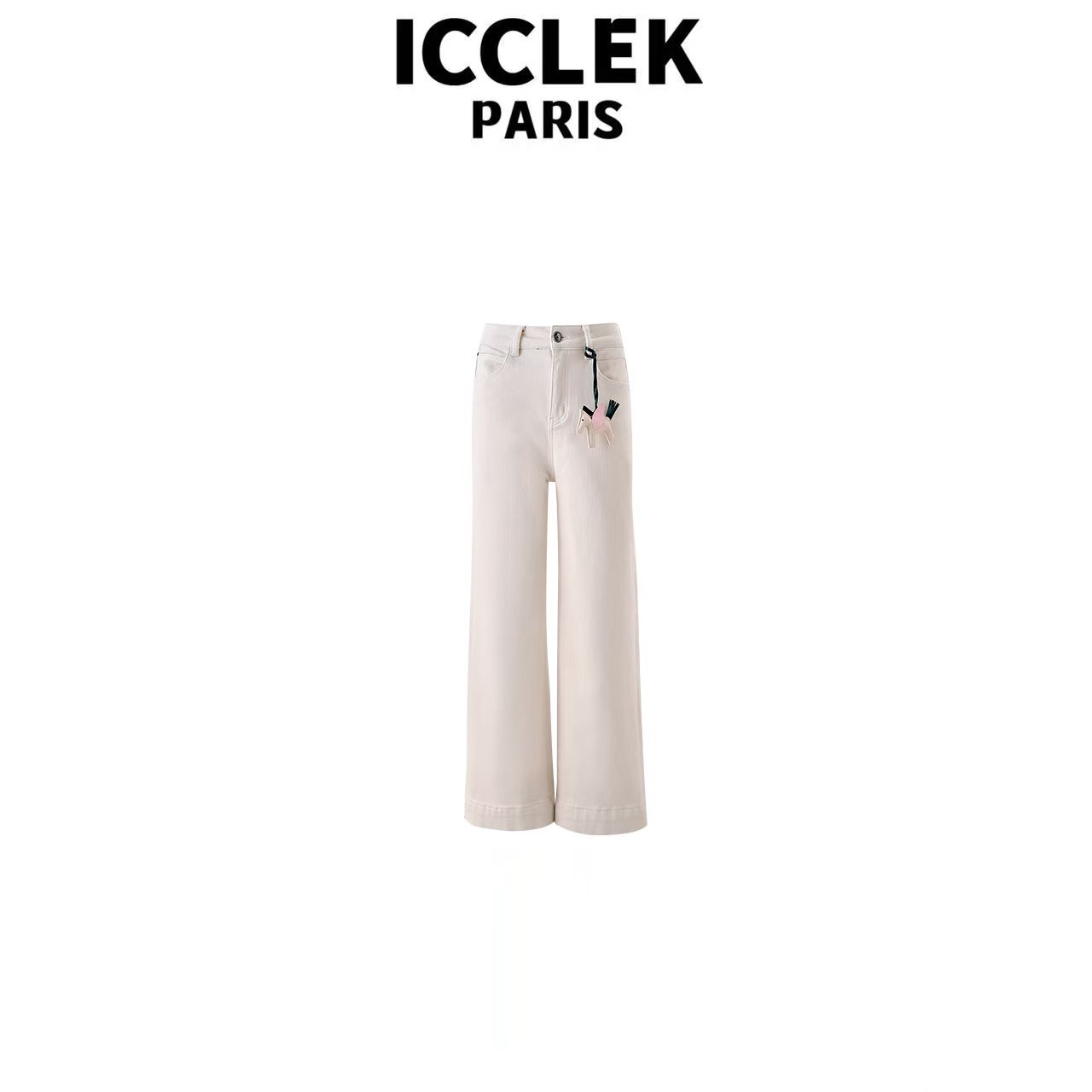 设计师款时尚高腰白色薄绒直筒阔腿牛仔时尚气质长裤-9239