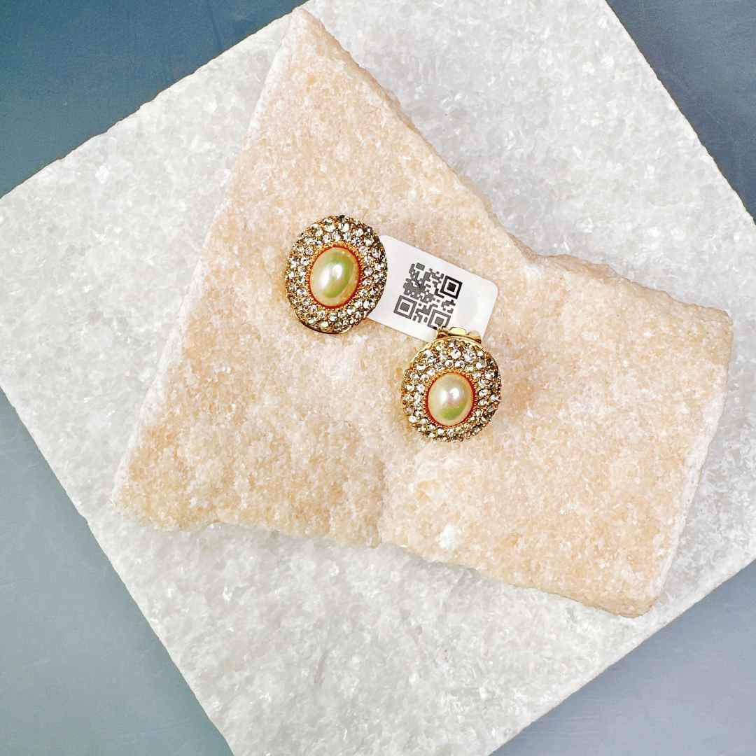 95新 DIOR/迪奥 柚礼中古/迪奥莱茵石珍珠耳夹LF512015