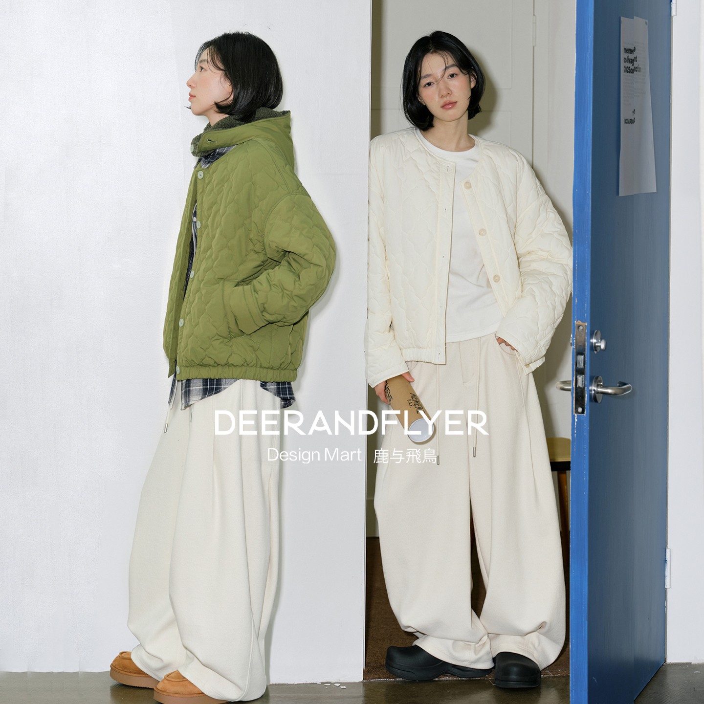 鹿与飞鸟“青蛋糕”配两戴帽 轻暖绗棉两色绗线棉服外套7075