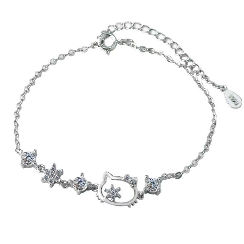 足银手链 999银手链浮雕工艺镶钻款8023