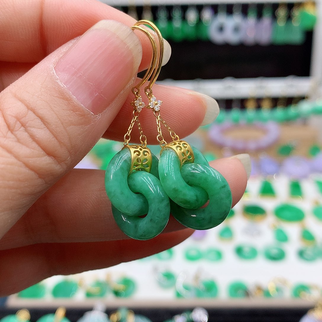 翡翠耳饰18K金镶嵌坚**信