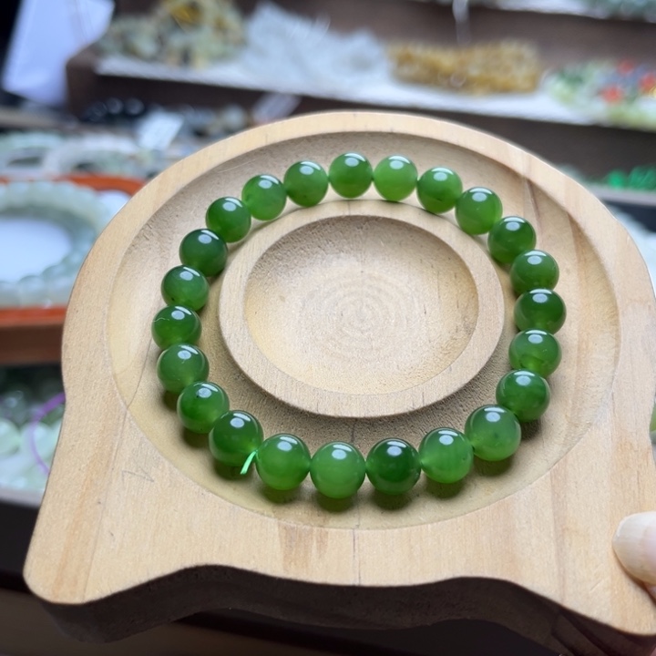 和田玉未镶嵌手串8mm碧玉圆珠