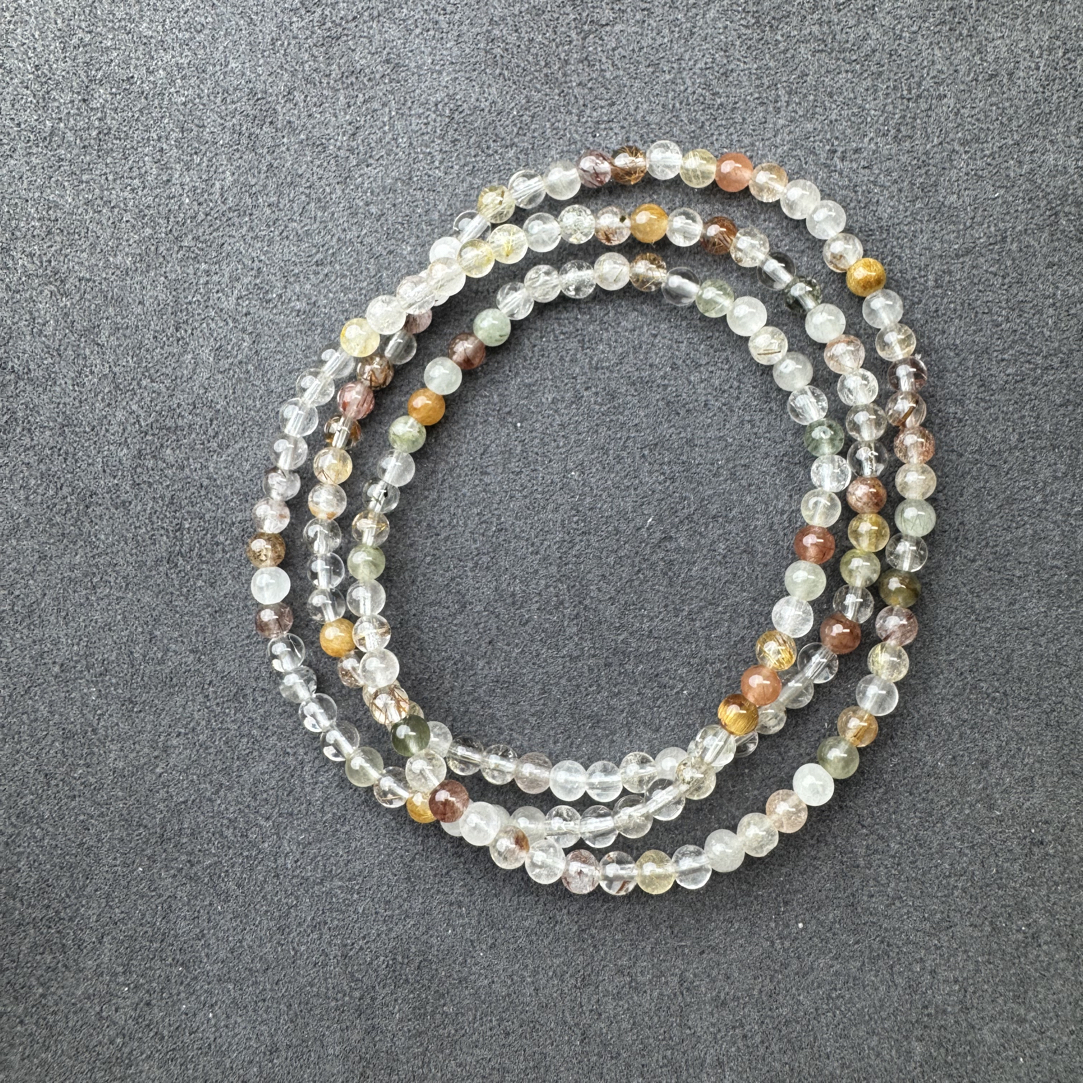 天然彩发水晶 卡4mm长链