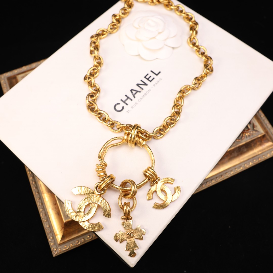 95新 Chanel/香奈儿 柚礼中古/香奈儿海钓双c素金项链le506062