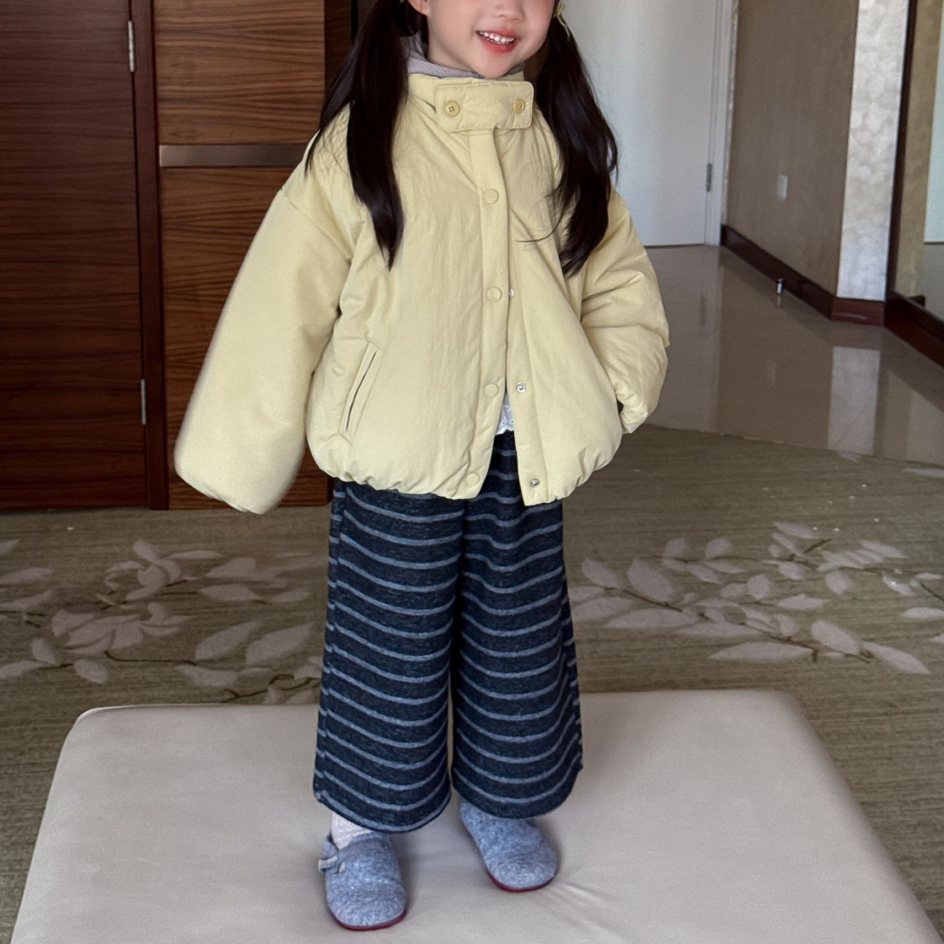 韩版纯色女童棉服2025冬装新款儿童立领短款面包服夹棉外套套装