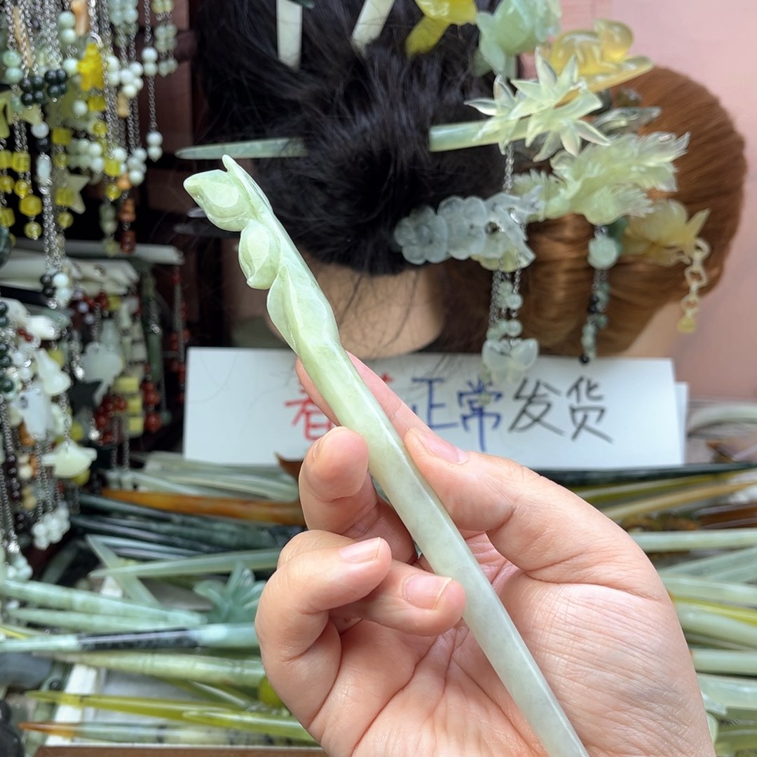 蛇纹石玉发饰未镶嵌长度20厘米左右