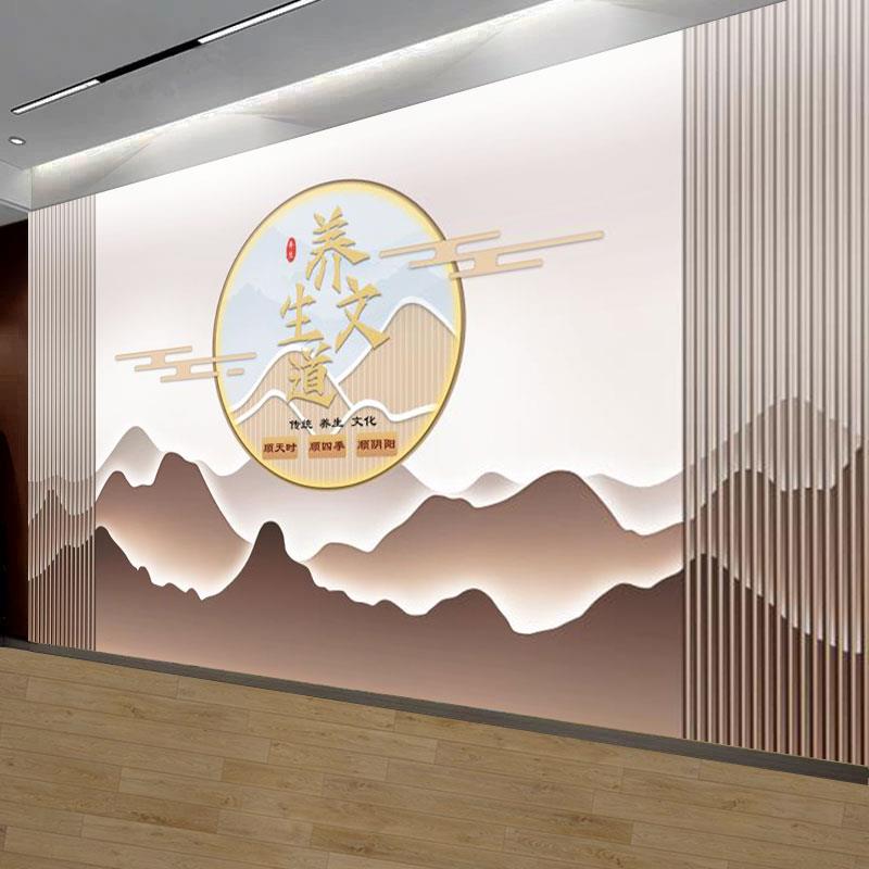 美容院前台竹木纤维墙板理疗头疗足疗店形象墙采耳养生会所护墙板