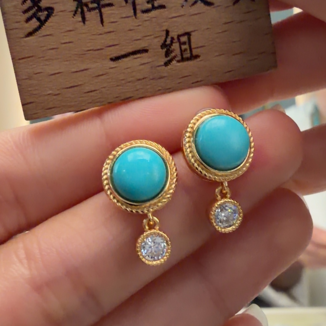 绿松石银S925镶嵌耳饰