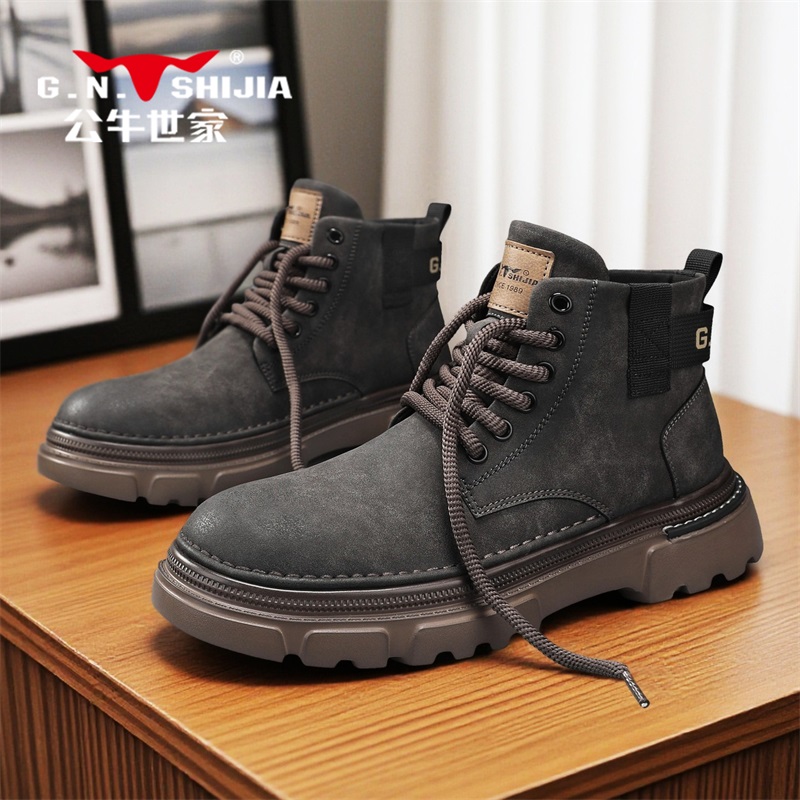 公牛世家马丁靴男款秋冬复古户外登山大黄靴厚底徒步沙滩工装靴子