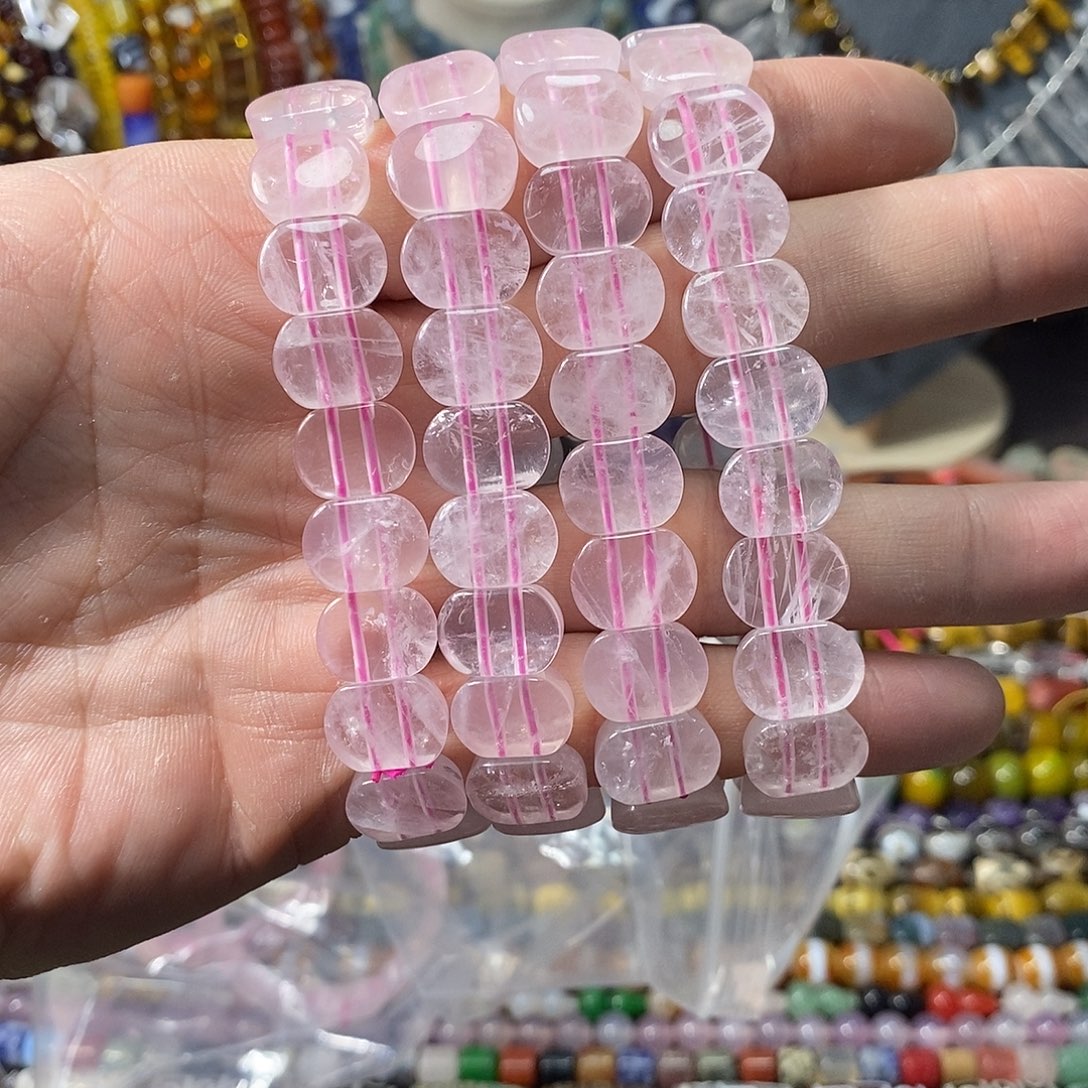 石英质玉未镶嵌，天然粉水晶手牌14mm，