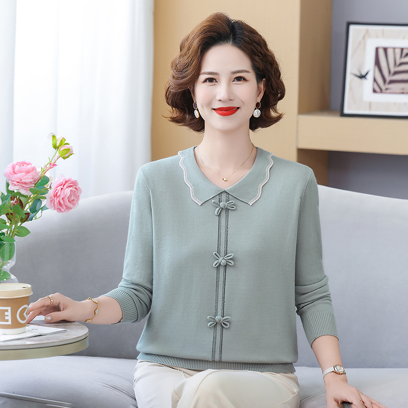妈妈春装新款针织小衫薄毛衣长袖洋气2025上衣服50岁中老年女打底
