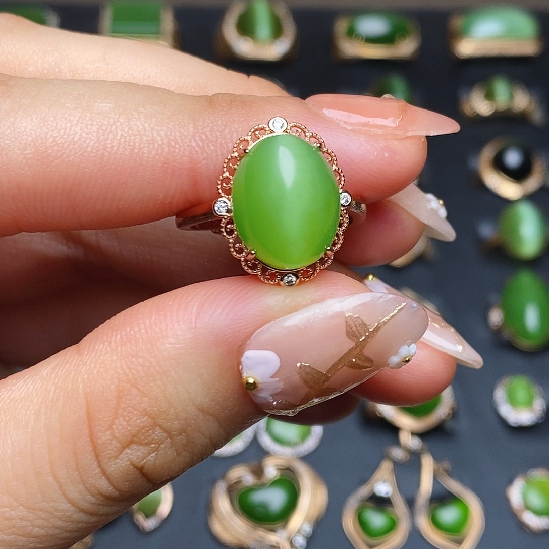 和田玉（碧玉）戒指银S925镶嵌