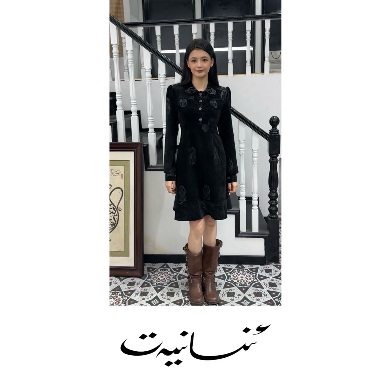 冬季连衣裙秋冬混纺翻领连衣裙秋季复古长款设计师