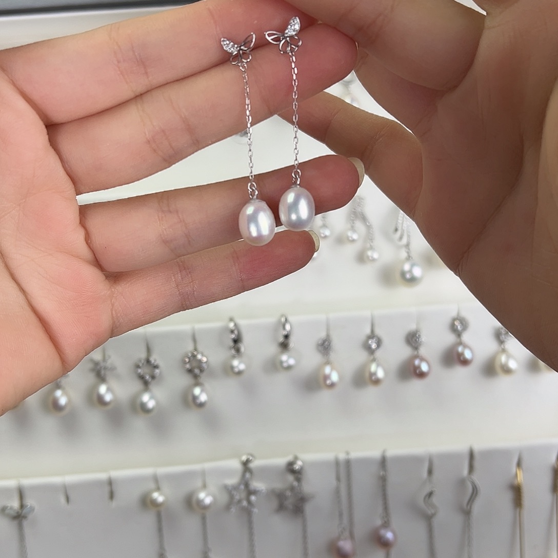 瑶***光耳饰银S925镶嵌淡水珍珠