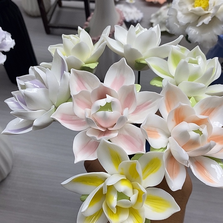 陶瓷陶瓷材料加工7朵茉莉花
