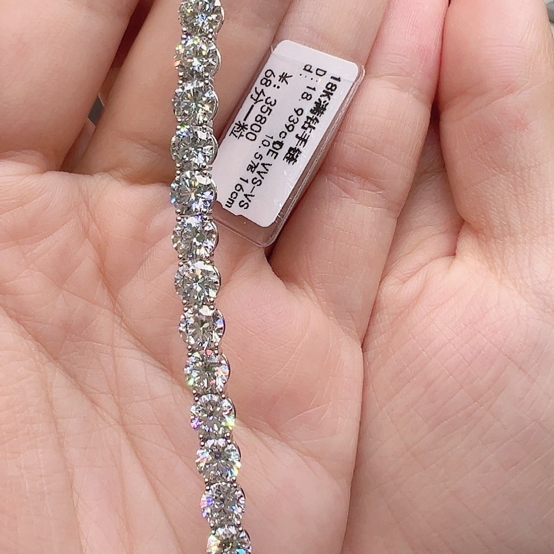 实验室培育钻石18K金镶嵌套链单颗68分，网球款手链