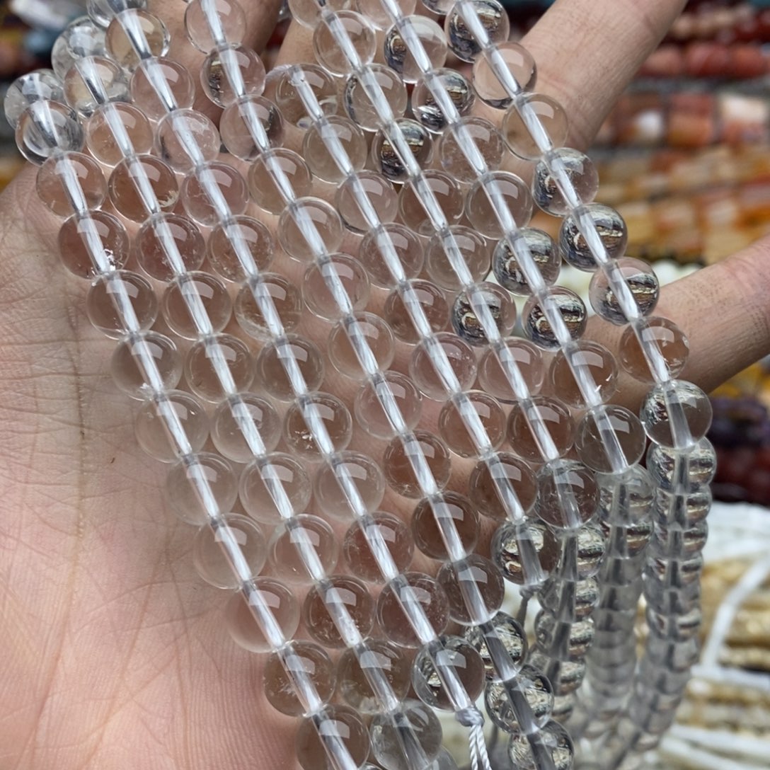 玛瑙/玉髓未镶嵌珠宝半成品一条纯天然8mm冰透白水晶圆珠