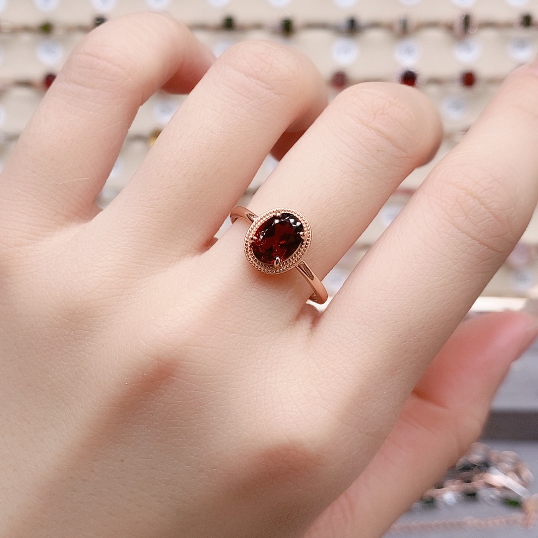 石榴石戒指银S925镶嵌戒指