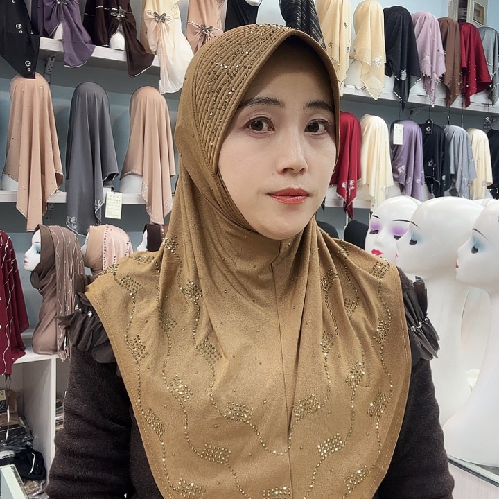 焦糖色盖头新款烫钻