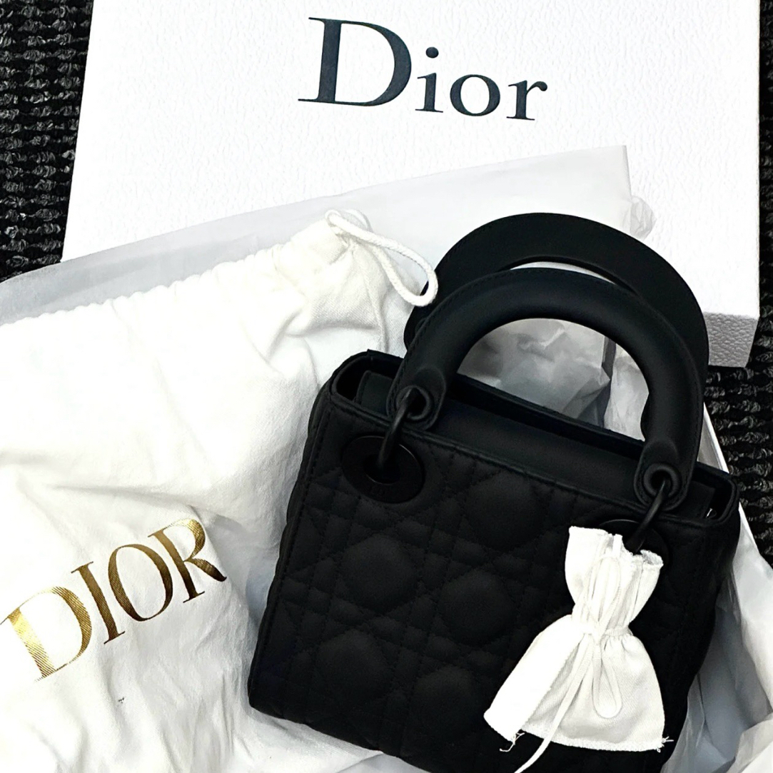 95新 DIOR/迪奥  24期磨砂黑三格戴妃包 17cm 16886477