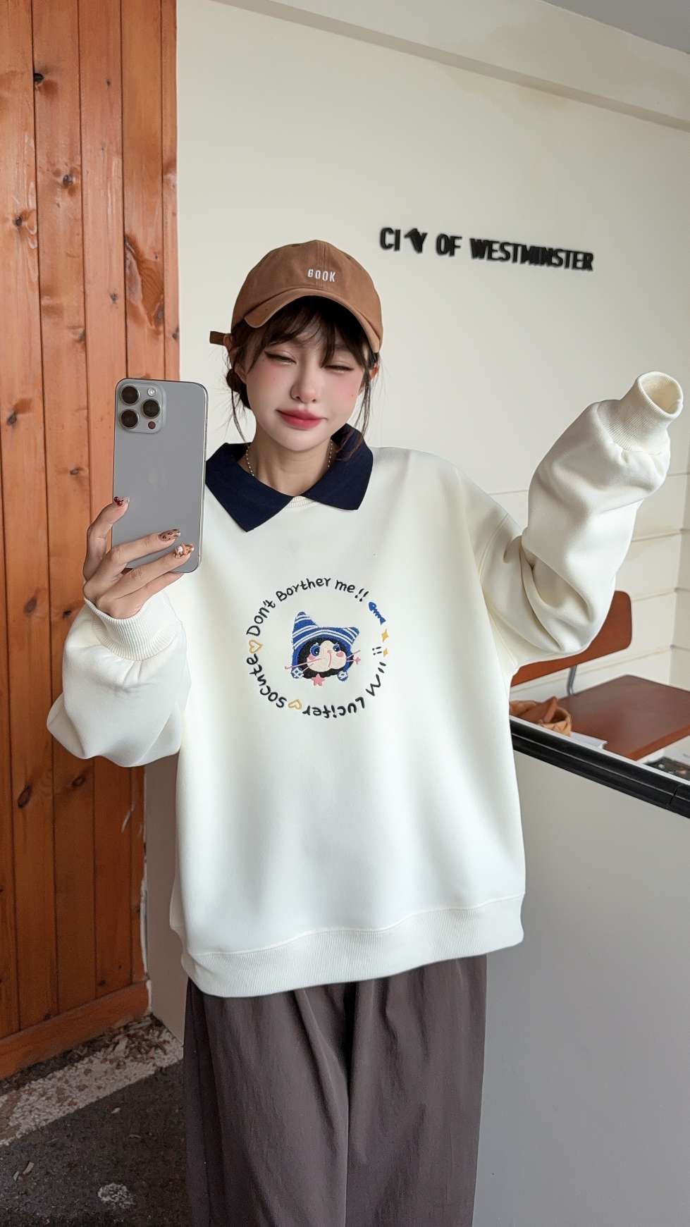 新款Polo领【牛角猫】加绒卫衣