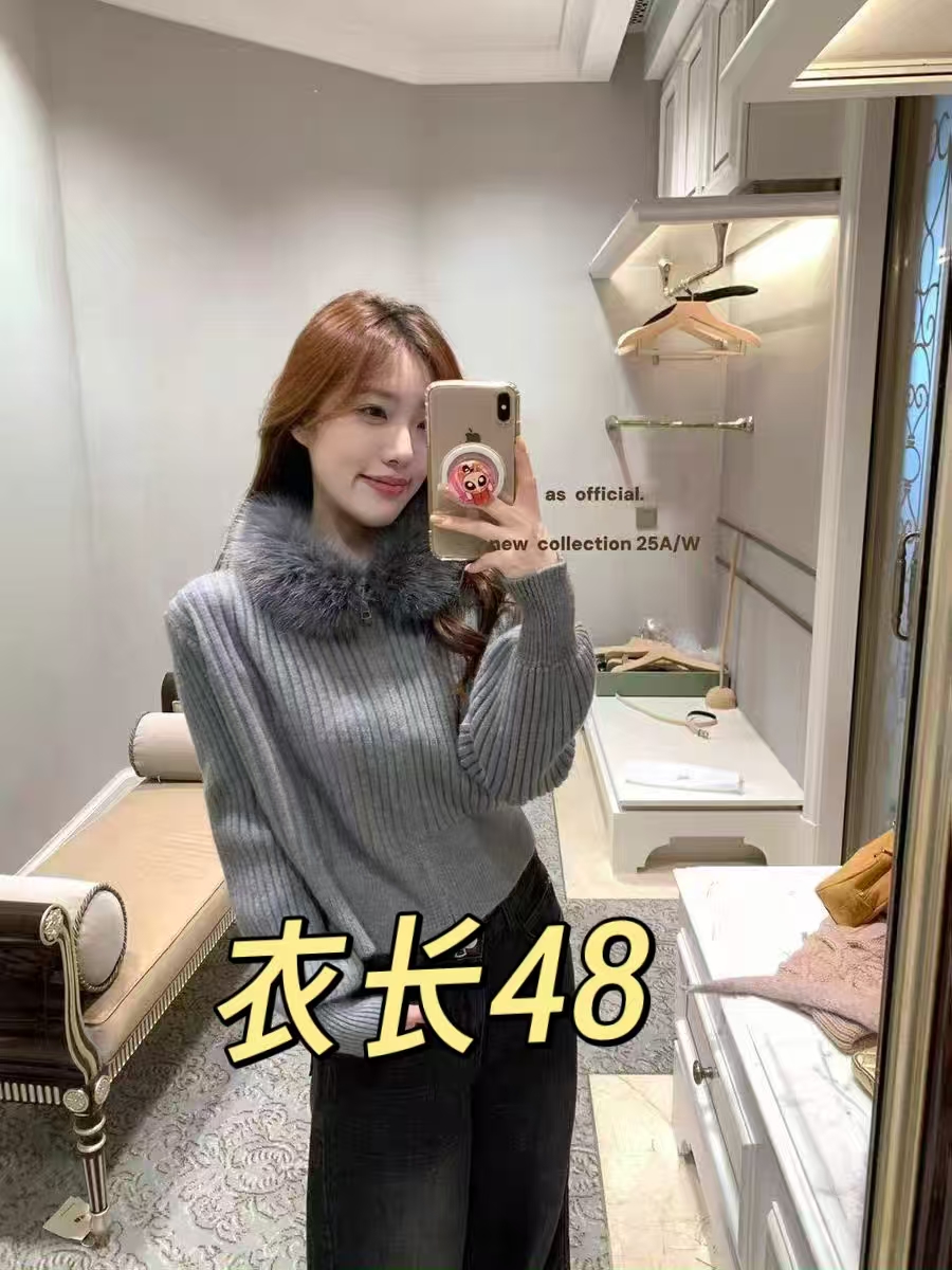 【艳子】688小个子~ 毛领拉链纯色针织外套