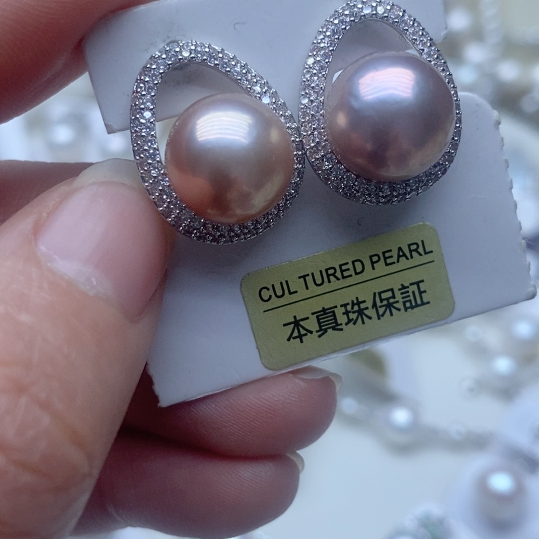 银S925镶嵌耳钉淡水珍珠
