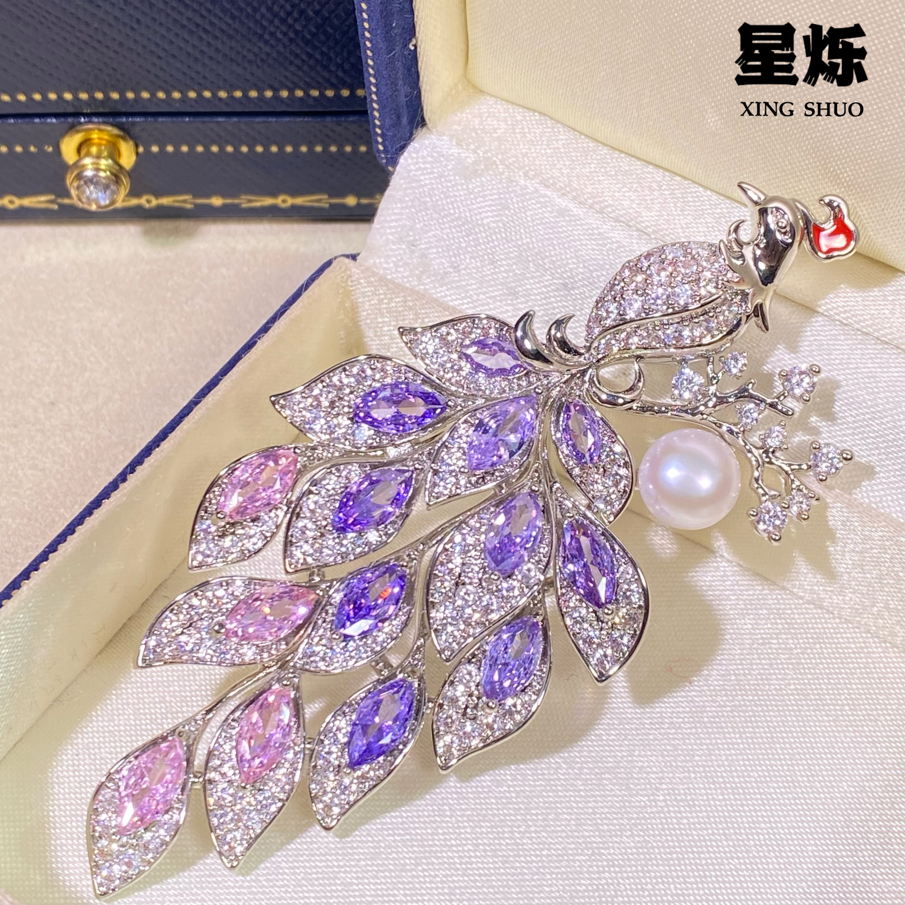 铜合金胸针 【高定紫孔雀】高端定制设计师轻奢时尚奢华优雅气质