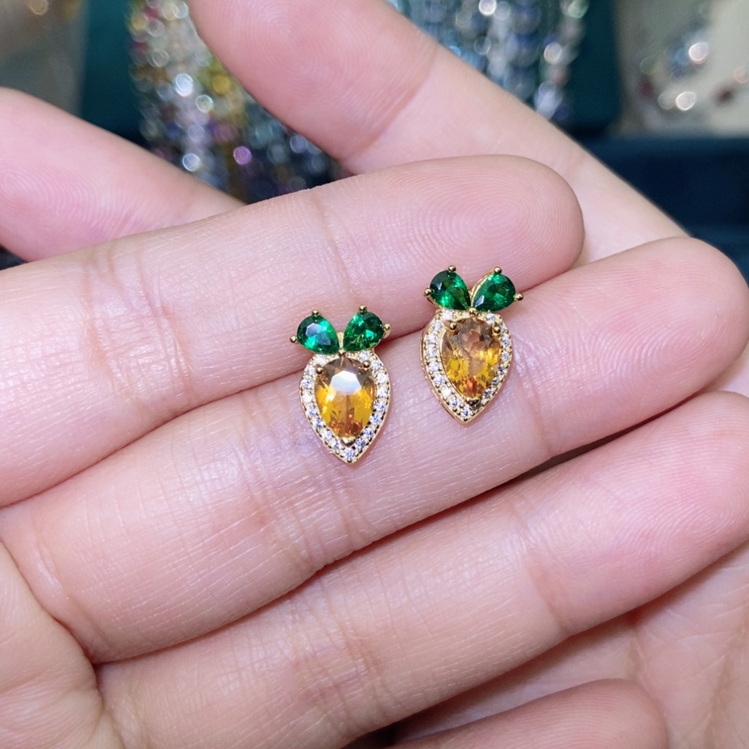 耳饰黄晶银S925镶嵌