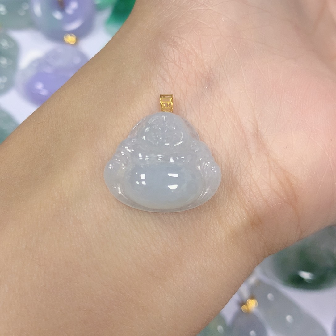 颈饰18K金镶嵌翡翠天然缅甸a货翡翠百元以上九米证书费自理