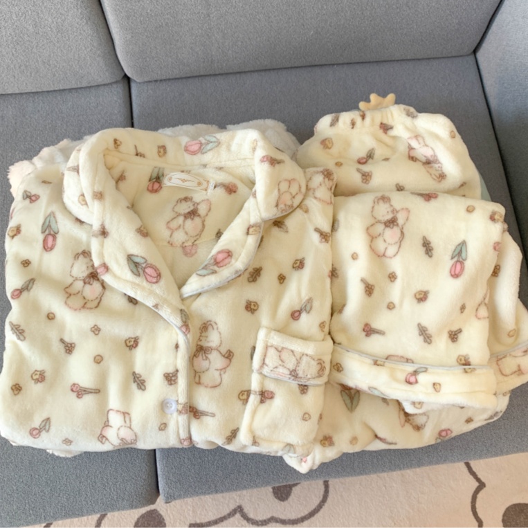秋冬款法兰绒郁金香奶兔大码睡衣女加绒加厚保暖可爱家居服可外穿