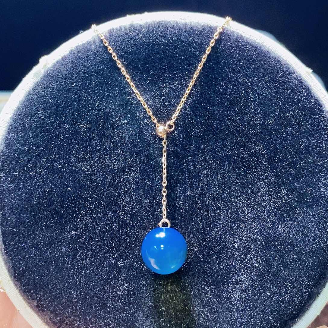 蓝珀银S925镀金镶嵌颈饰11m高蓝净水吊坠