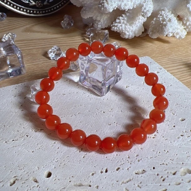 【田老师甄选】7.5mm+特级天然保山冰红南红玛瑙单圈手串多样性发一