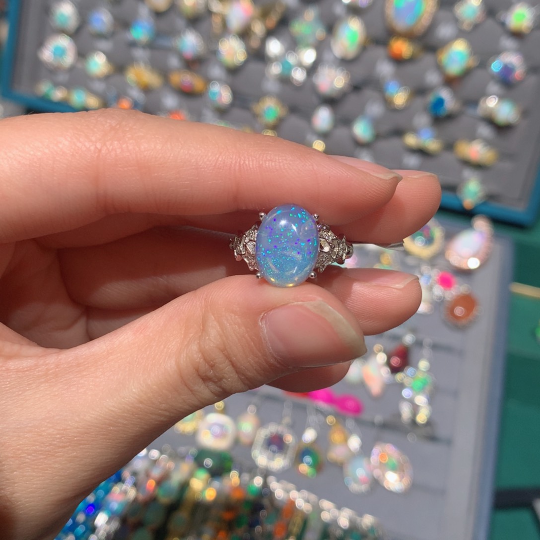 欧泊戒指z银S925镶嵌欧泊