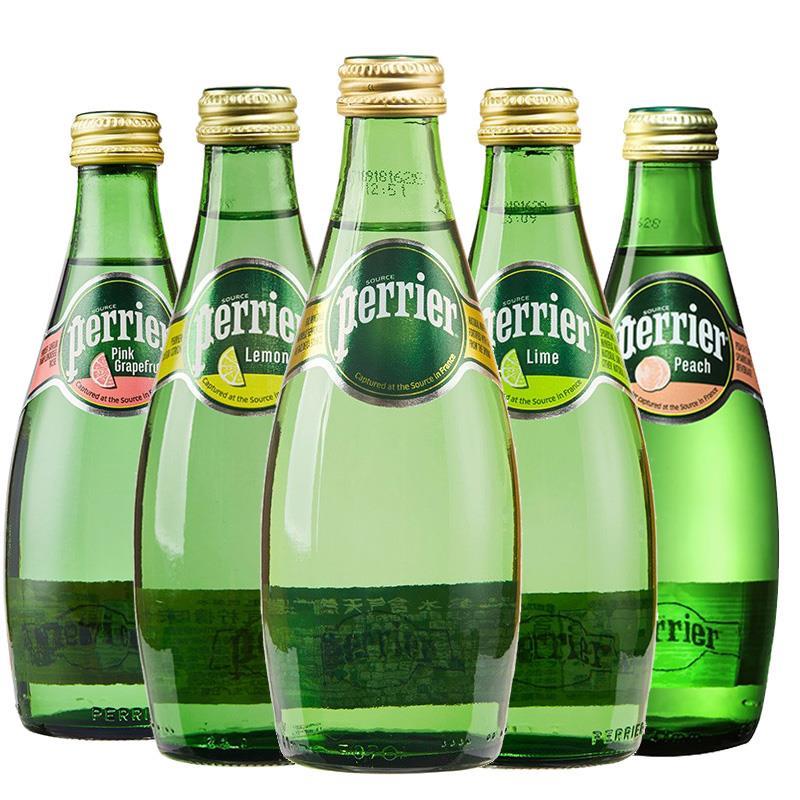 Perrier法国巴黎水含气天然矿泉水荔枝柠檬青柠西柚330ml*6玻璃瓶