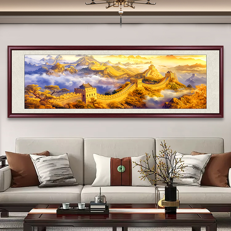金色万里长城国画背景挂画办公室靠山图装饰画中式客厅高档山水画