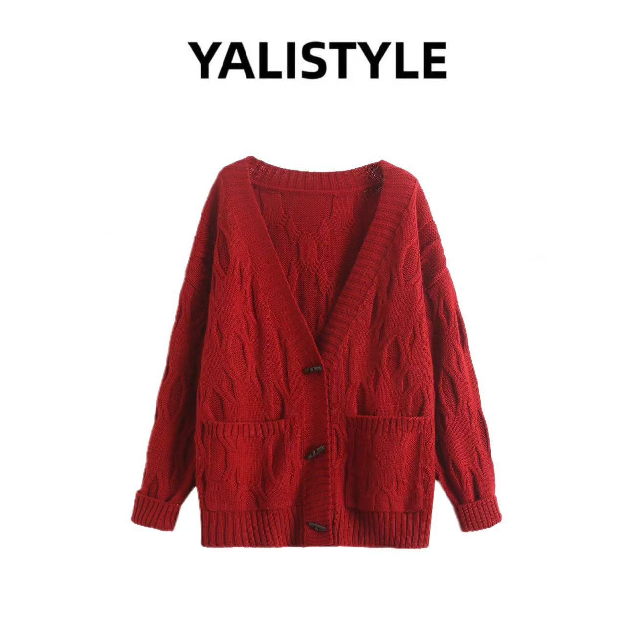 YYSTATIONS 牛角扣针织衫外套女新款开衫毛衣-060