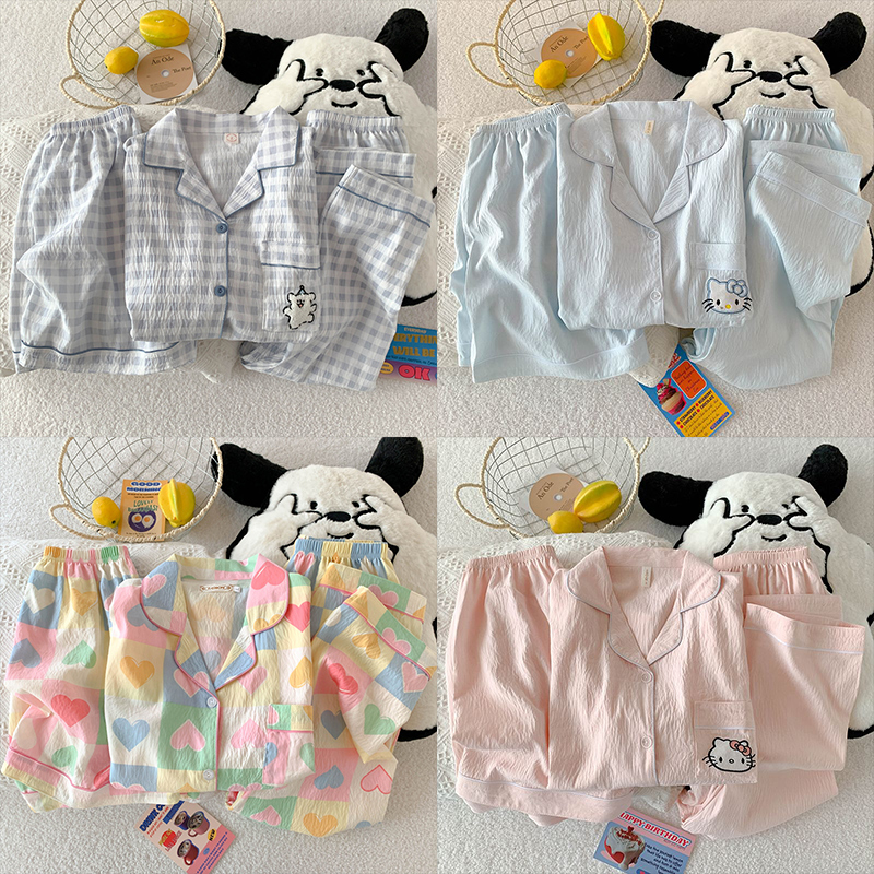 【三件套刺绣卡通】云朵棉睡衣女夏季短袖可爱少女ins风家居服套装