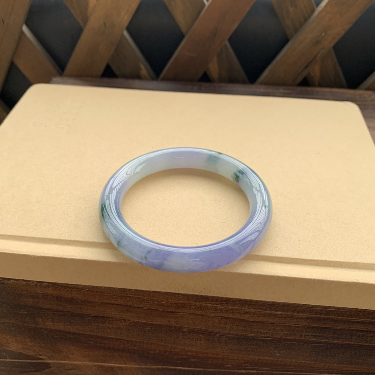 冰透冰紫飘花圆条手镯65800圈口56.4-10.6-9.3，天然翡翠缅A完美