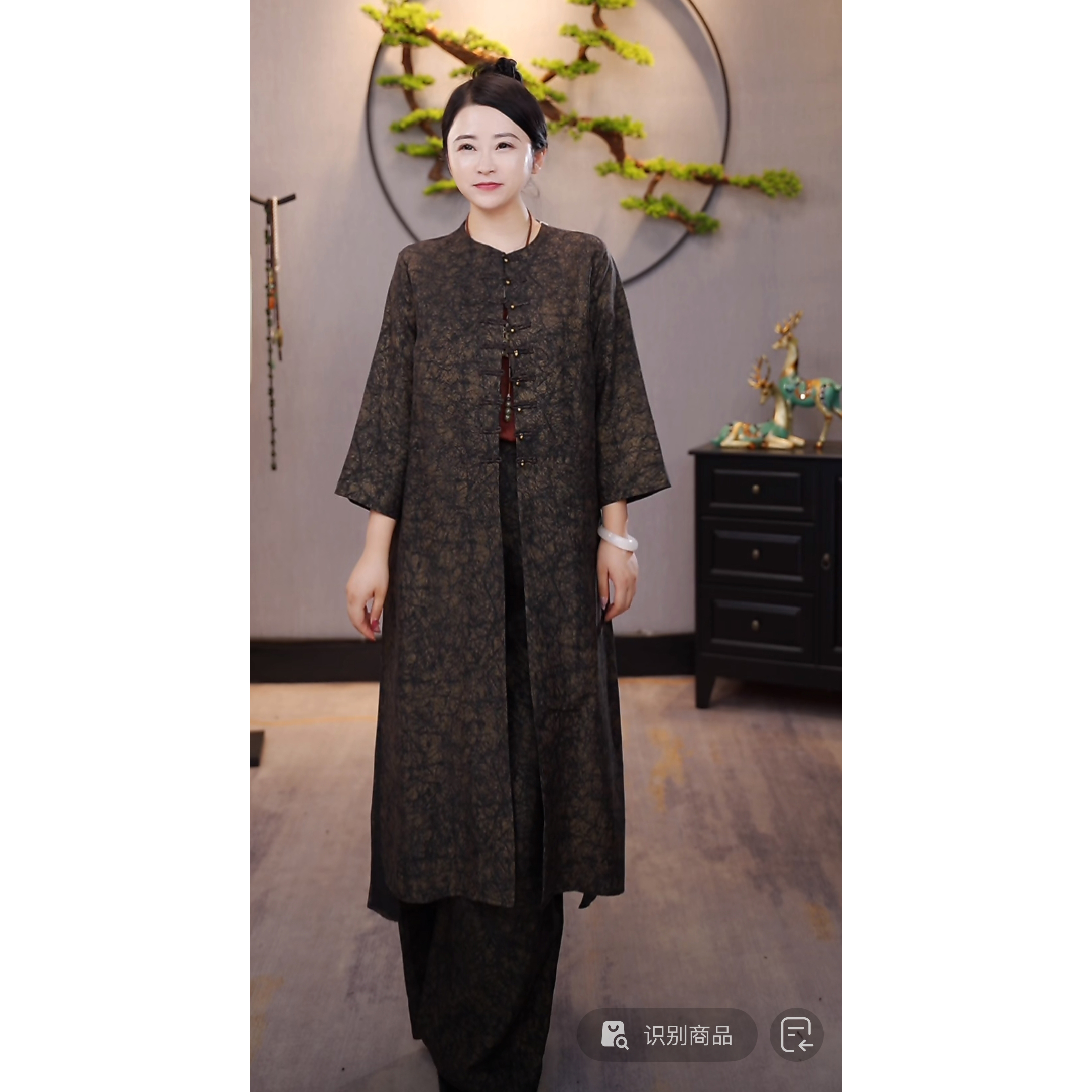 【千奈莉 墨池】龟纹洒金长款宽松型气质时尚宽松风衣YJ210