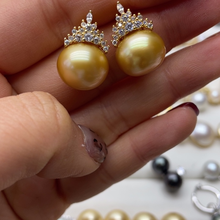 海水珍珠耳饰银S925镶嵌