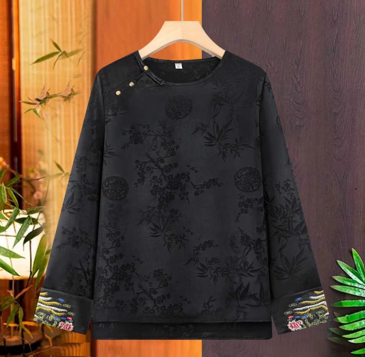 【桃夭】新款轻奢时尚洋气国风新中式长袖百搭提花秋季上衣