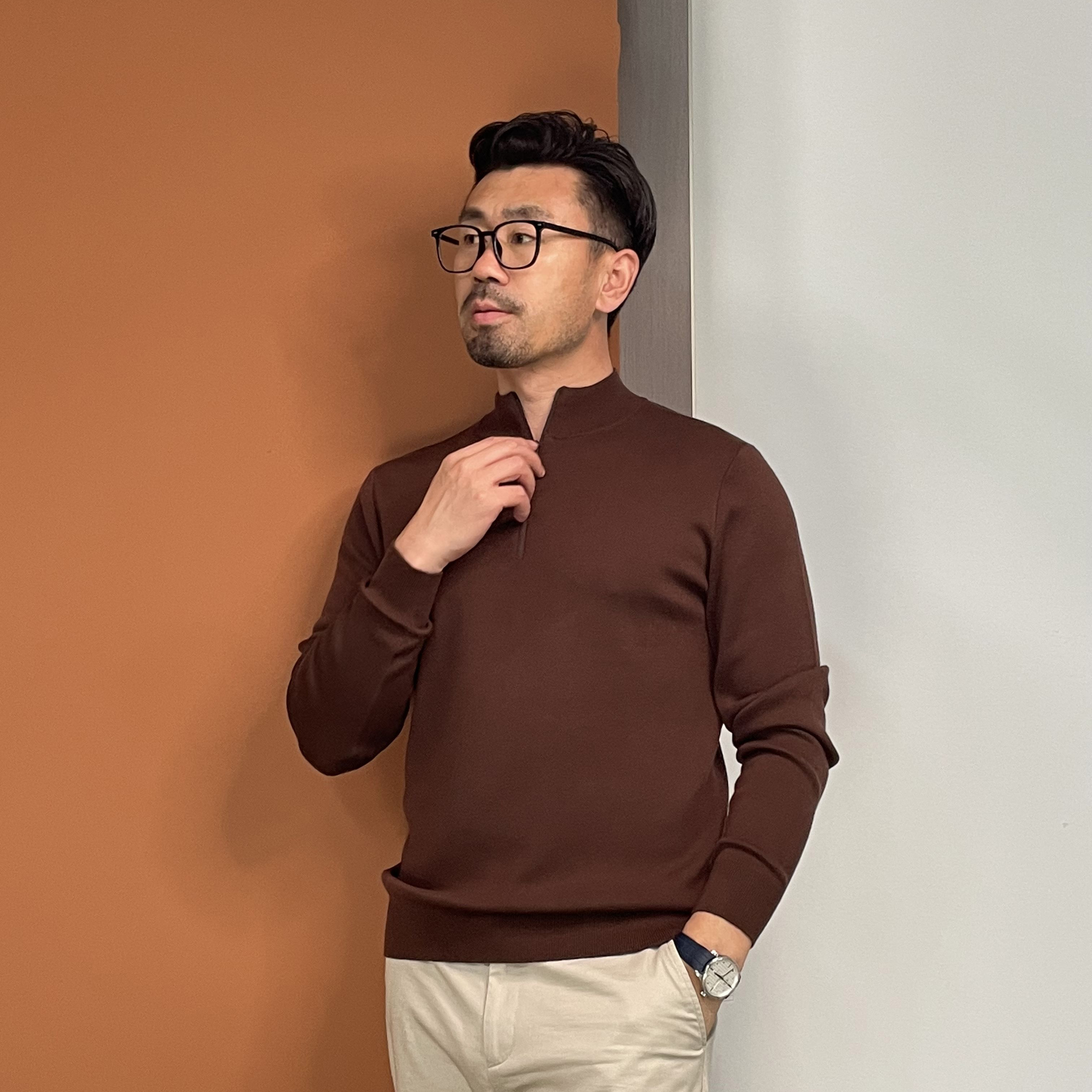 半拉链加厚男士毛衣精纺2025新款秋冬羊毛桑蚕丝可机洗男款针织衫