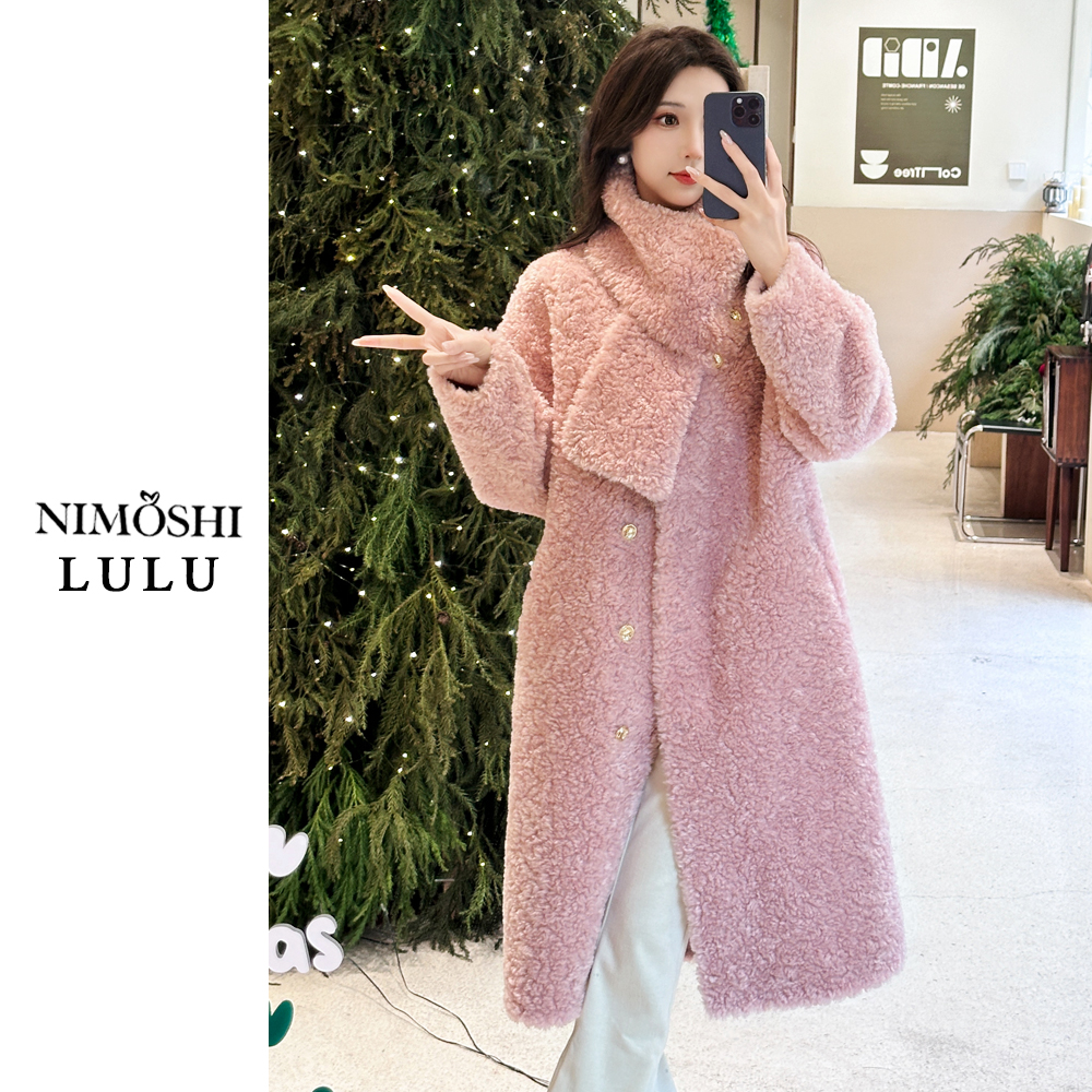 【丹丹】冬季围巾领羊羔绒皮毛一体外套T0002