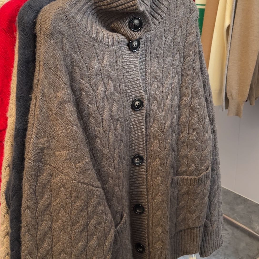 加厚 高领 麻花 羊绒 开衫